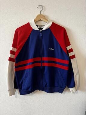 Vtg MacGregor Colorblock Track Jacket Men L Blue Red Retro 80s Full Zip Tennis